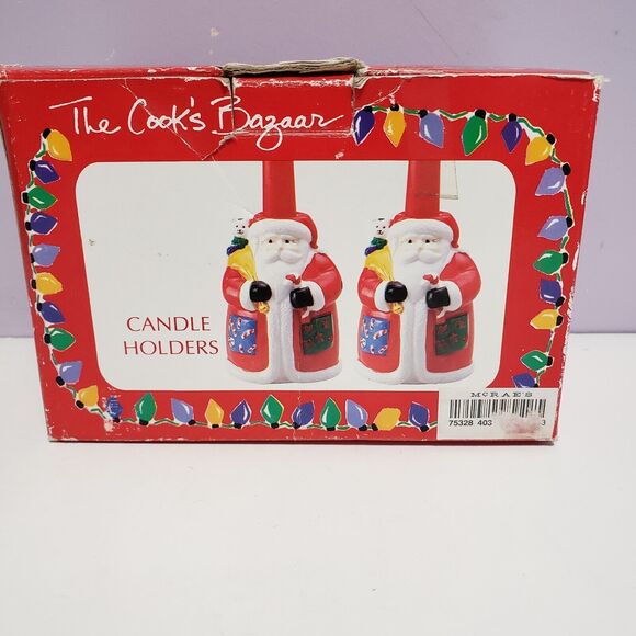 Cookk's Bazaar Vintage Set of Santa Candle Holders  Christmas In Box - Picture 2 of 12